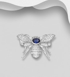 Silverbrosch Fjäril med blå sten & Cubic Zirkonia stenar