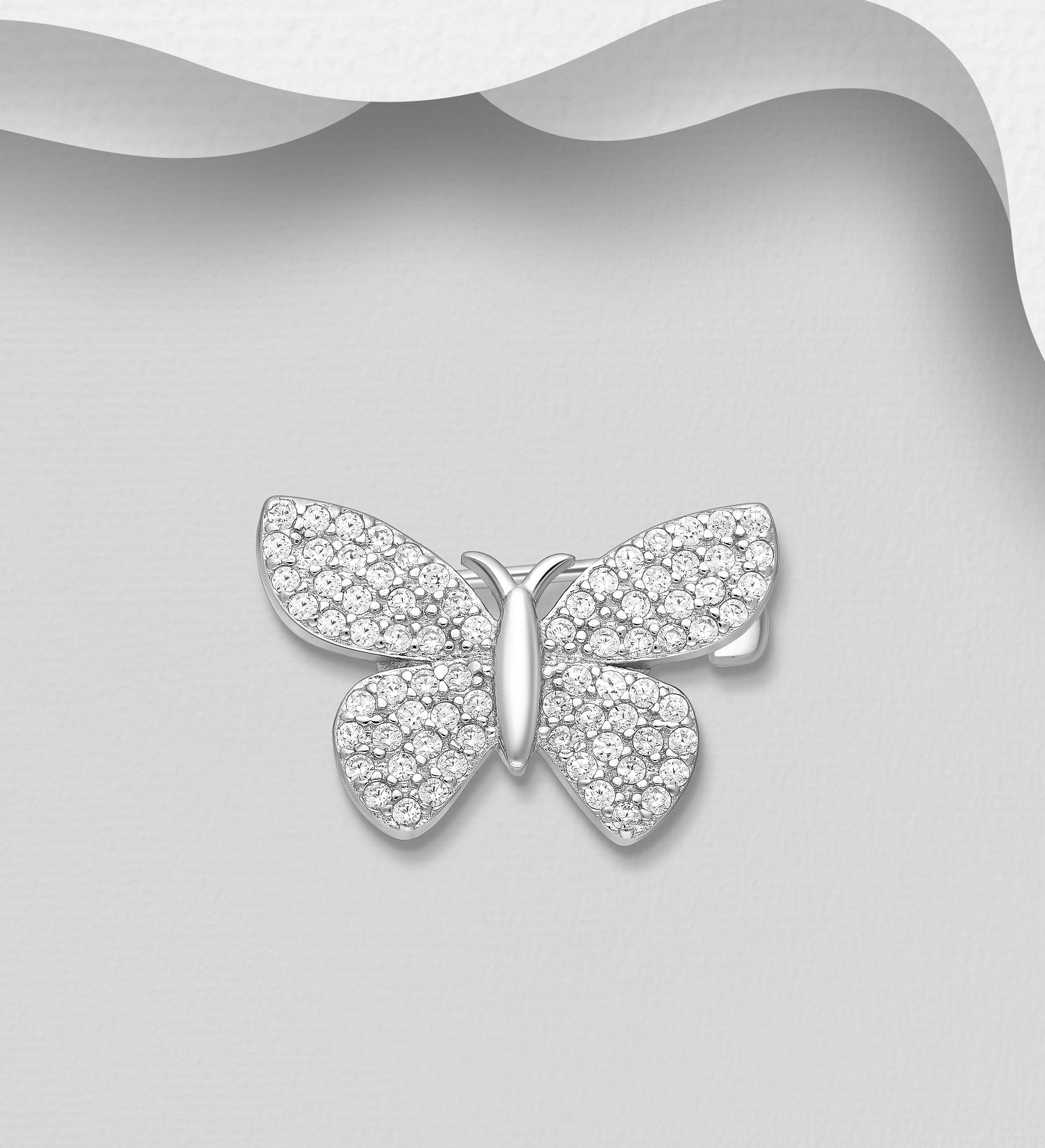 Silverbrosch elegant Fjäril fylld av Cubic Zirkonia stenar - vacker brosch i äkta 925 silver