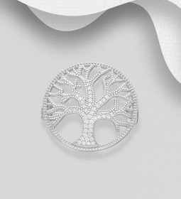 Silverbrosch rund design Livets Träd med  Cubic Zirkonia