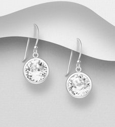 Silverörhängen - hängande glittrande kristaller 10 mm