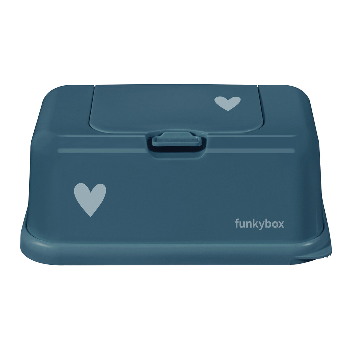 Funkybox förvaring till våtservetter Petrol, ask, bok, låda i blått med hjärta