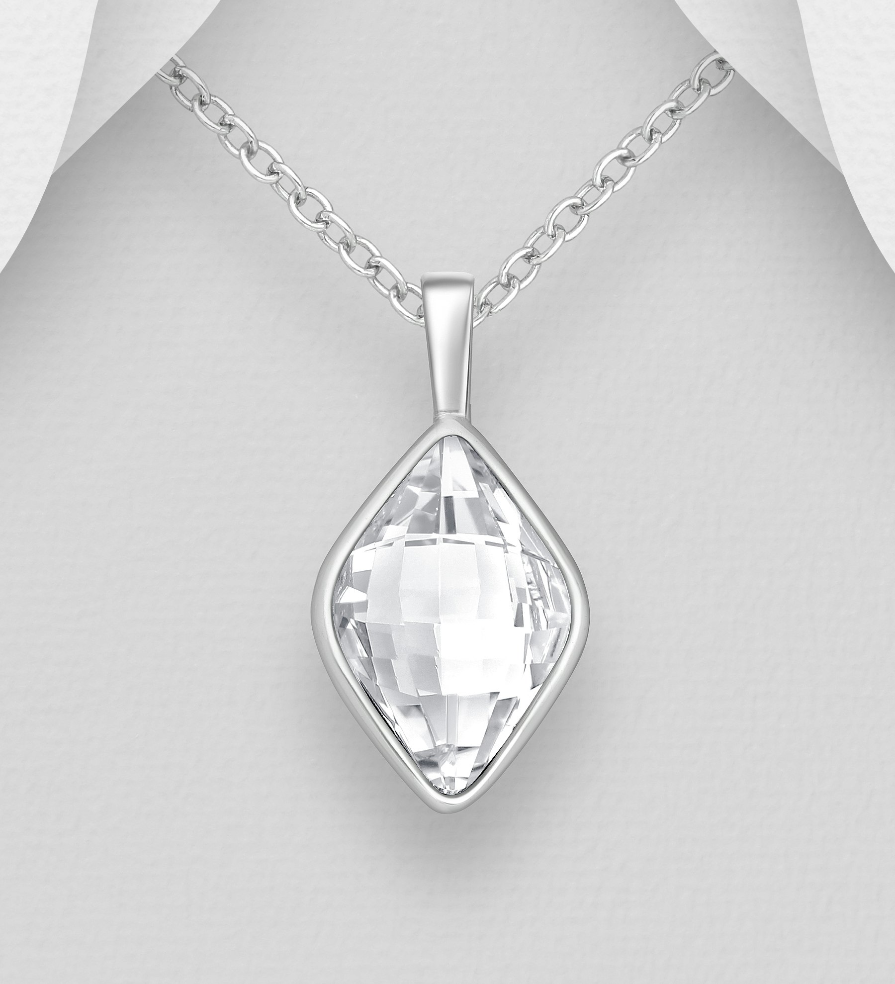 Silverhalsband vackert smycke med glittrande kristall 925 sterling silver