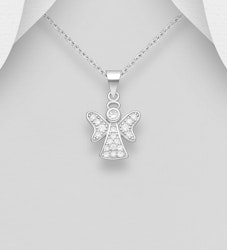 Halsband Ängel - liten glittrande Skyddsängel i äkta silver