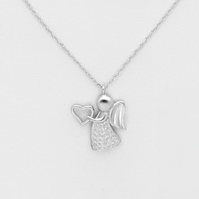 Halsband vacker Ängel med glittrande stenar & hjärta