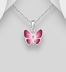 Doppresent flicka - Barnhalsband rosa Fjäril i äkta silver