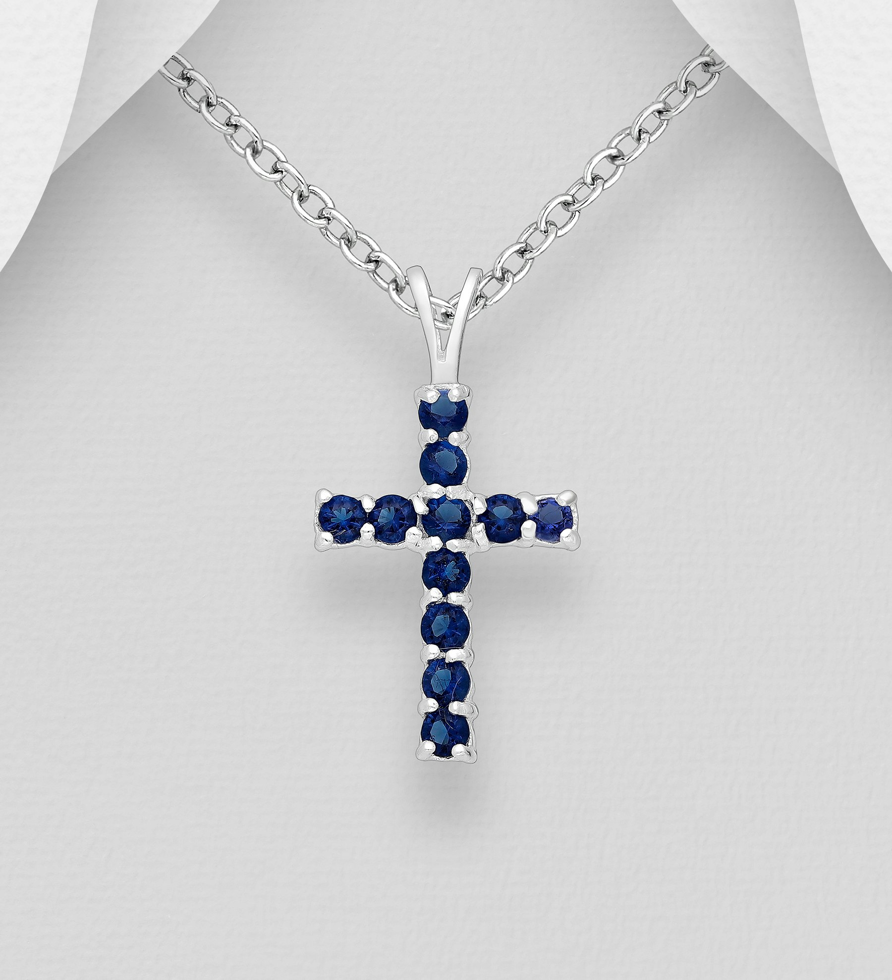 Doppresent till pojke - Halsband kors med blå stenar