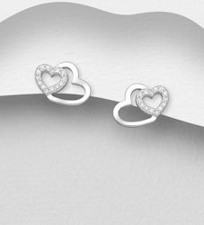 Silverörhängen två hjärtan i äkta silver med cubic zirkonia