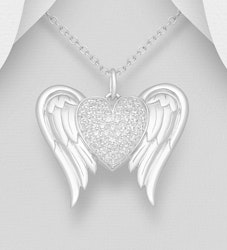 Halsband Änglavingar med glittrande hjärta i mitten