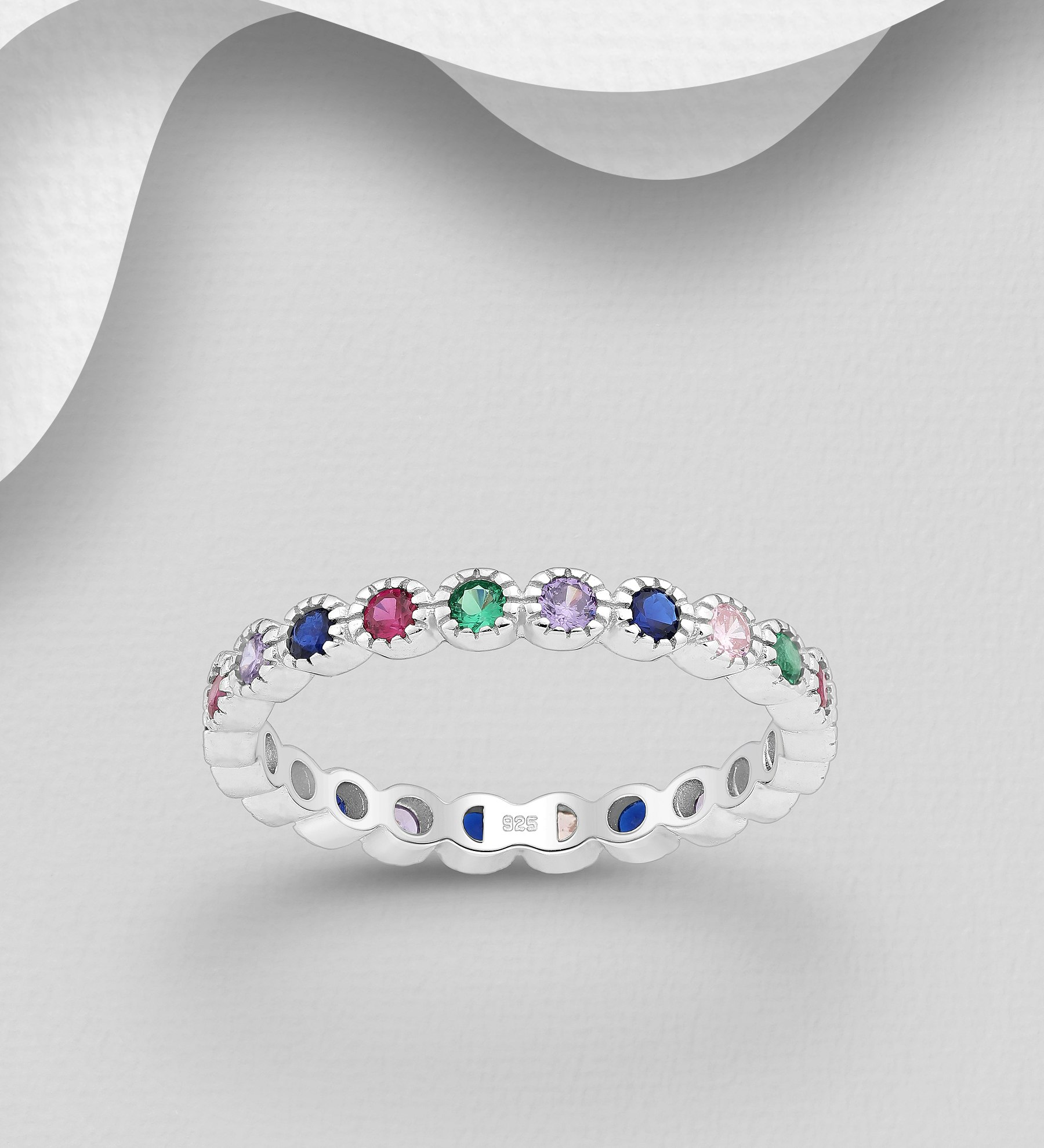 Silverring med snygga Cubic Zirkonia stenar i söta färger - fina ringar till tjej/ dam i äkta 925 sterling silver