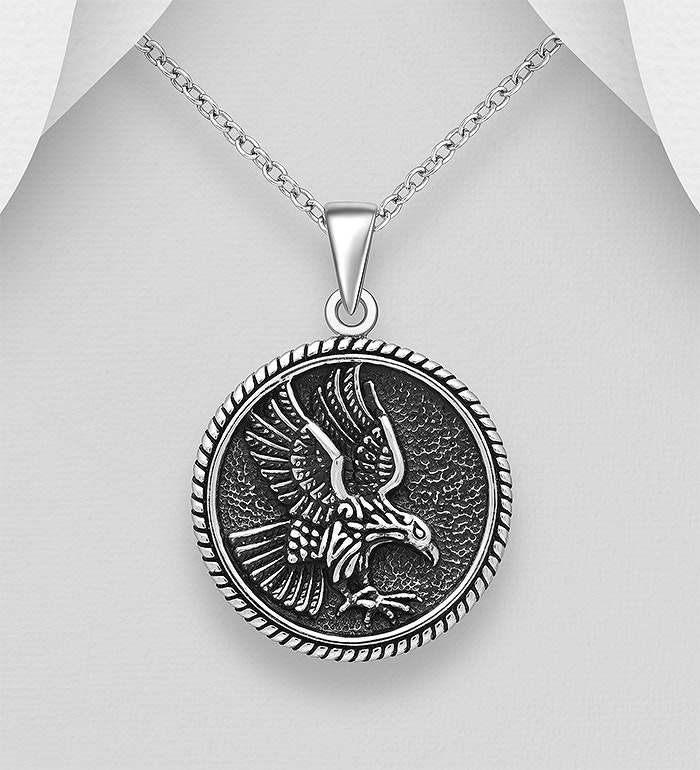 Silverhalsband kille/ herr - Halsband Örnmedaljong i oxiderat silver - Smycke i 925 silver