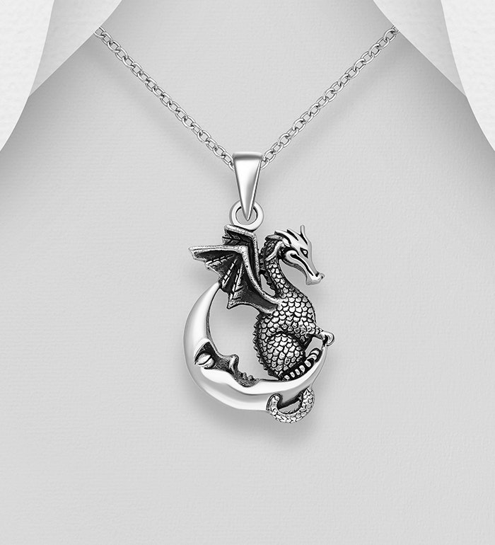 Silverhalsband kille/ herr - Halsband Drake sittande på Måne - Smycke i 925 silver