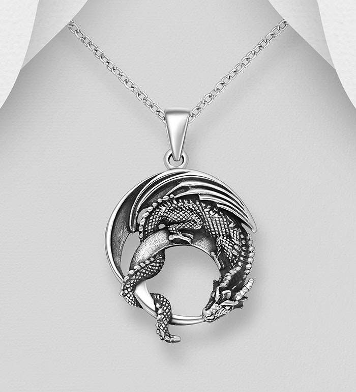 Silverhalsband kille/ herr - Halsband Slingrande Drake med kedja - Smycke i 925 silver