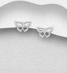 Silverörhängen studs - söta Fjärilar med stenar i äkta silver