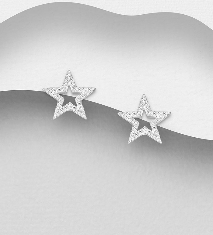 Silverörhängen glittrande Stjärnor - Snygga & fina örhängen, studs i äkta sterling silver