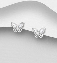 Silverörhängen studs - eleganta Fjärilar med zirkonia stenar