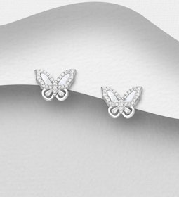 Silverörhängen studs - eleganta Fjärilar med zirkonia stenar