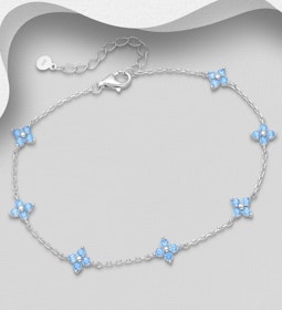 Silverarmband tunt med ljusblå Blommor av cubic zirkonia