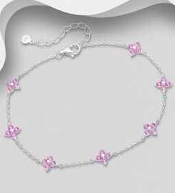 Silverarmband tunt med ljusrosa Blommor av cubic zirkonia