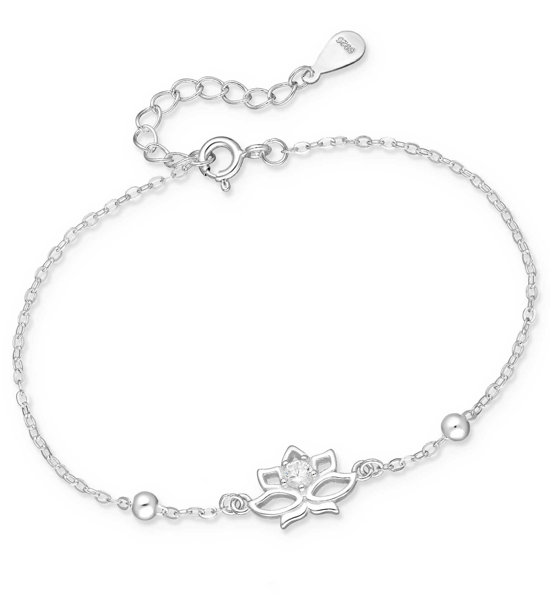 Silverarmband Lotusblomma med glittrig Cubic Zirkonia - armband till tjej/ dam i snygg design & äkta 925 sterling silver