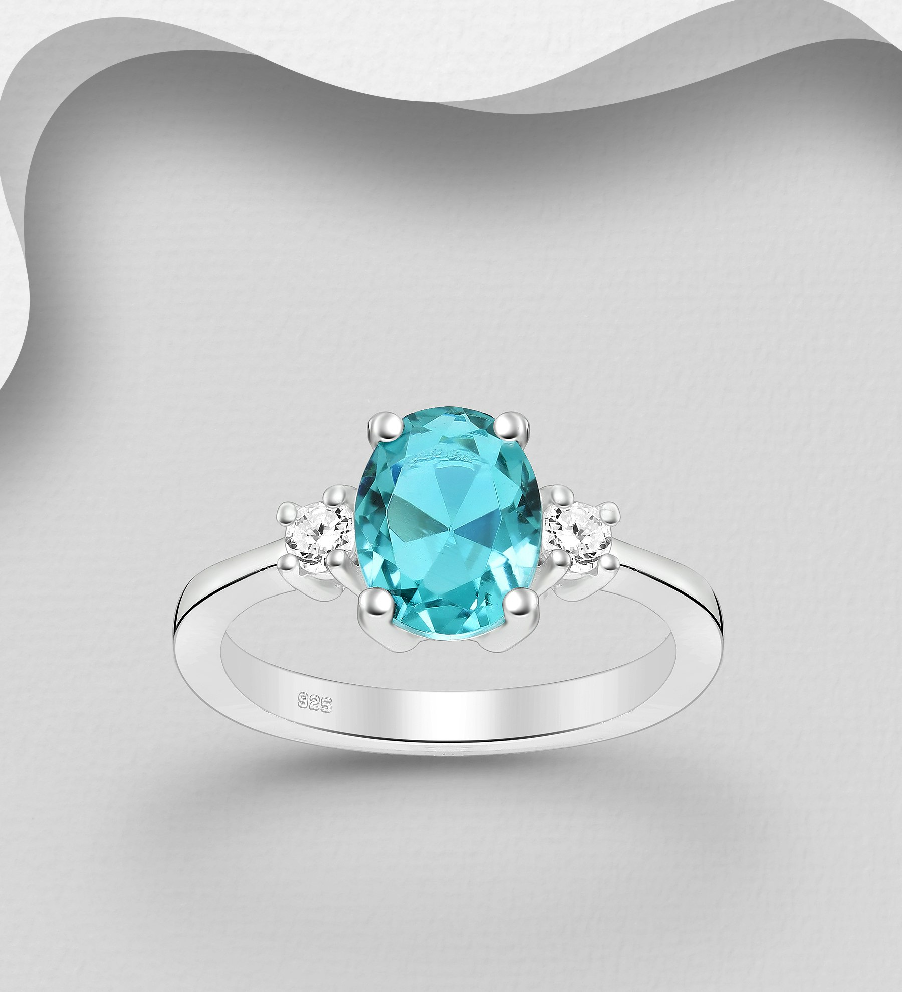 Silverring med stor turkosblå Cubic sten - fina, snygga ringar till tjej/ dam i äkta 925 sterling silver