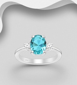 Silverring med stor turkosblå Cubic sten - äkta 925 silver
