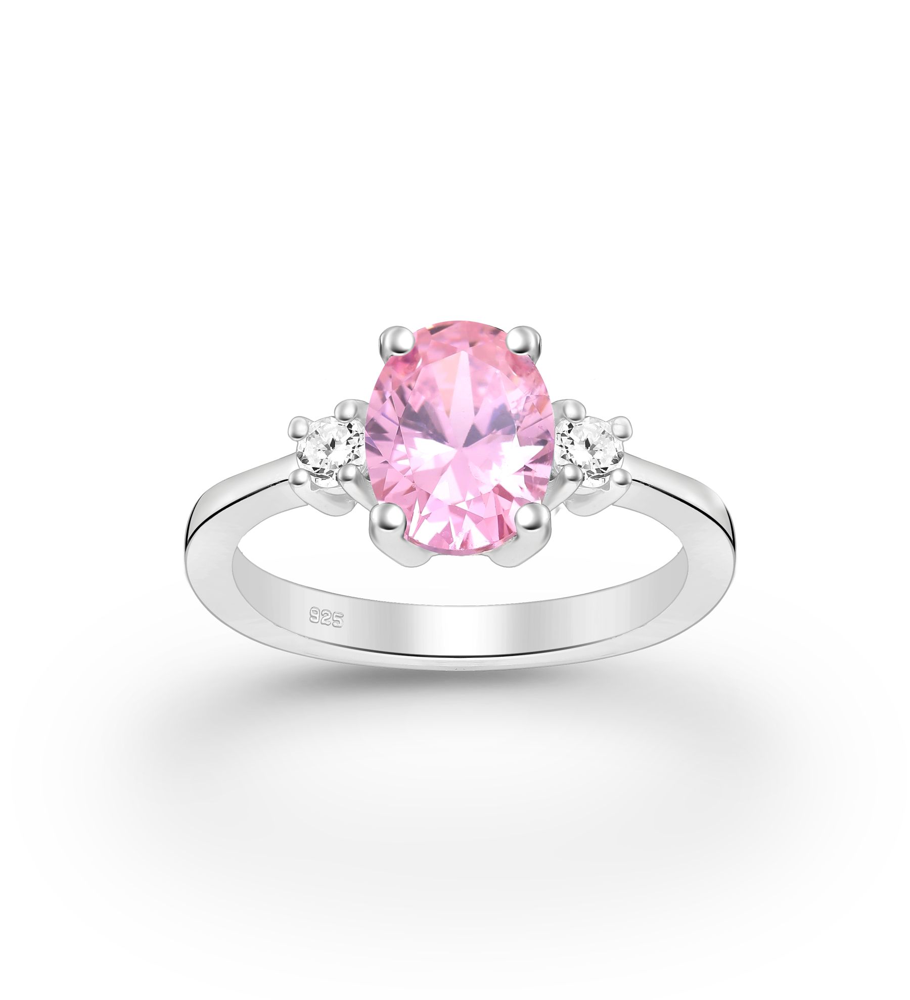 Silverring med stor ljusrosa Cubic sten - fina, snygga ringar till tjej/ dam i äkta 925 sterling silver