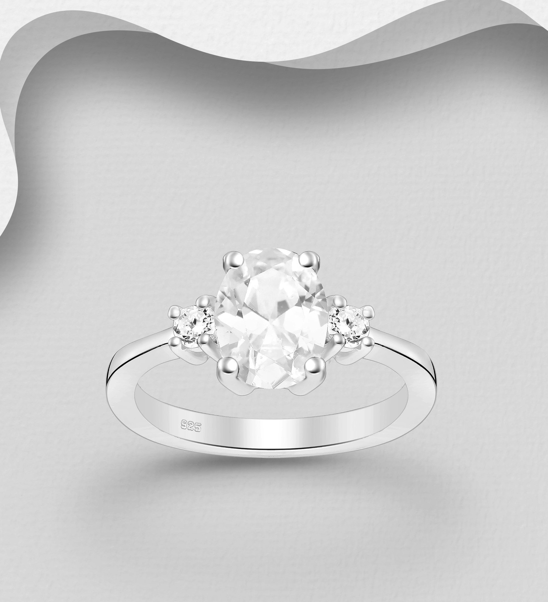Silverring med stor glittrande Cubic sten i mitten - fina, snygga ringar till tjej/ dam i äkta 925 sterling silver