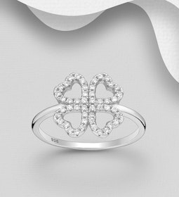 Silverring Fyrklöver av Hjärtan med Cubic Zirkonia stenar