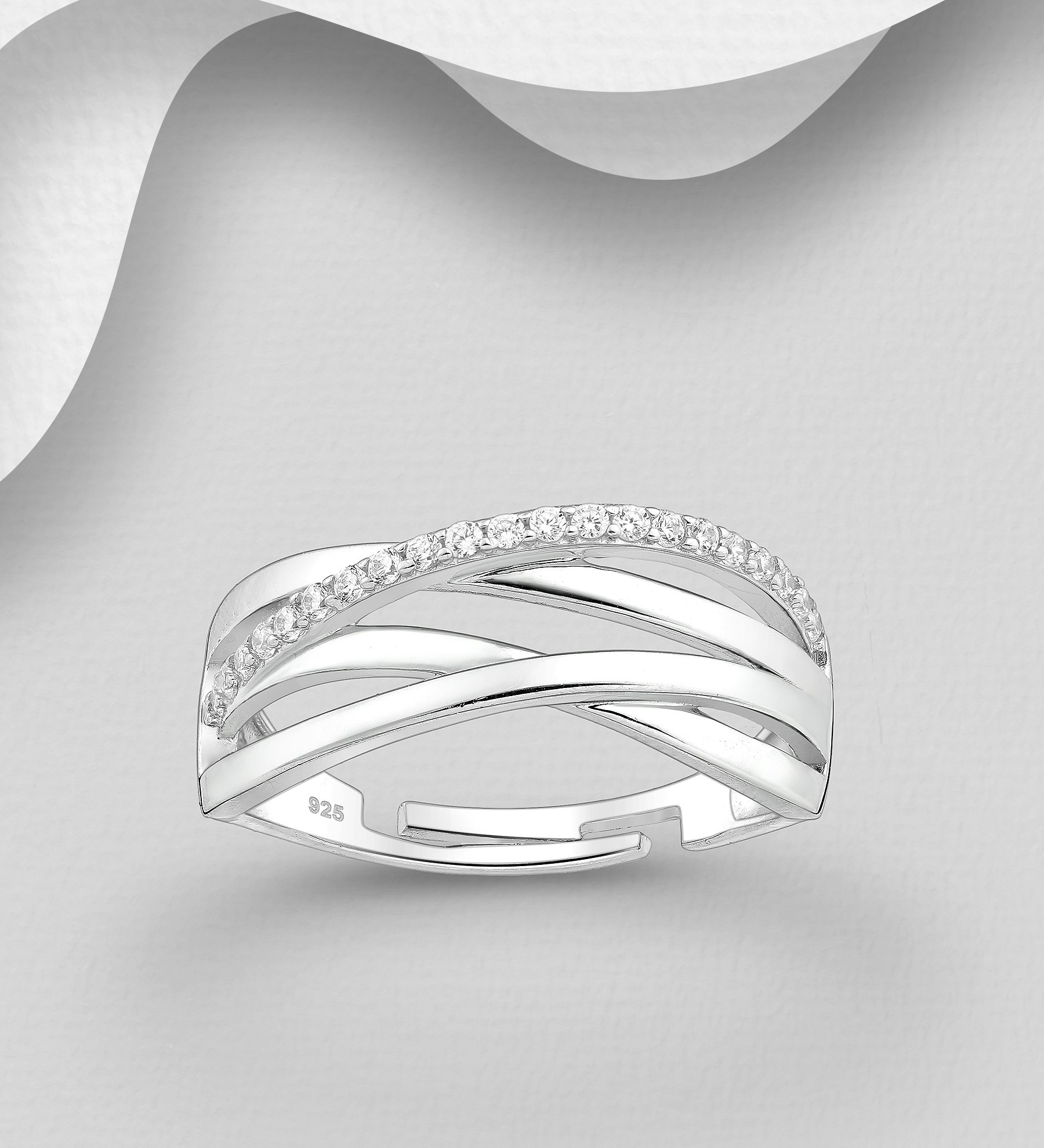 Silverring elegant & bred ring med snygga Cubic Zirkonia stenar - fina ringar till tjej/ dam i äkta 925 sterling silver