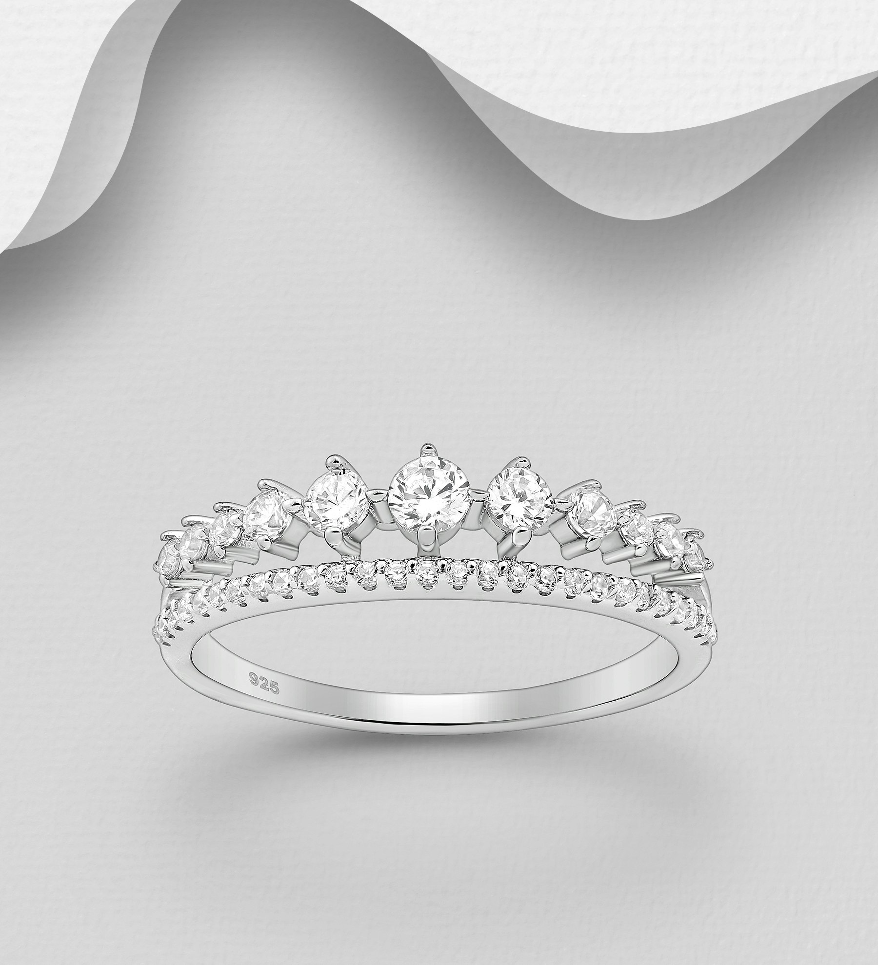 Silverring med två vackra rader med snygga cubic zirkonia stenar - fina ringar till tjej/ dam i äkta 925 sterling silver
