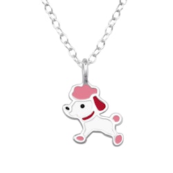 Barnhalsband rosa/vit Pudel - halsband till barn i silver