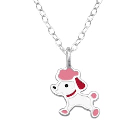 Barnhalsband rosa/vit Pudel - halsband till barn i silver