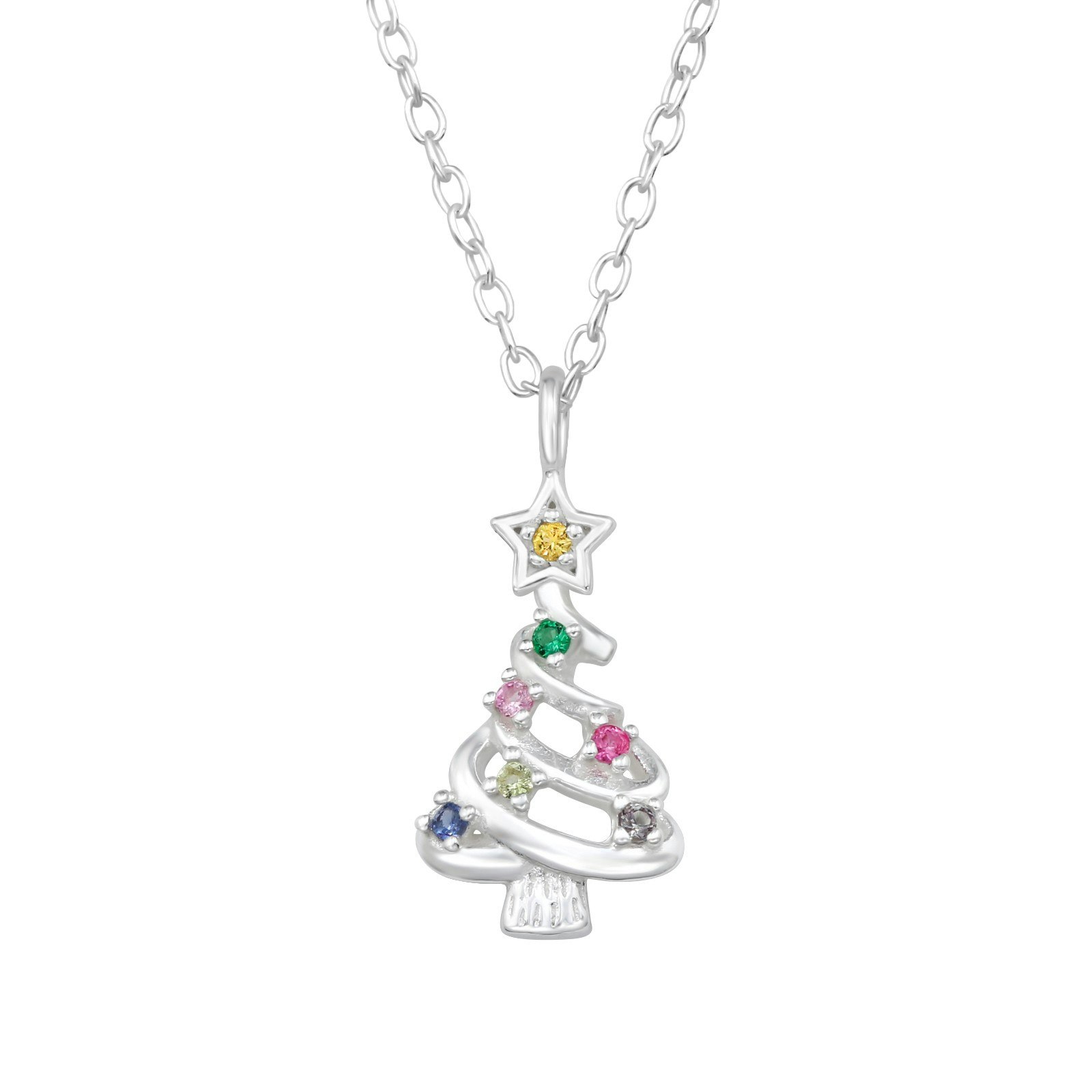 Julhalsband Julgran pastell - söta julsmycken till barn i äkta 925 sterling silver
