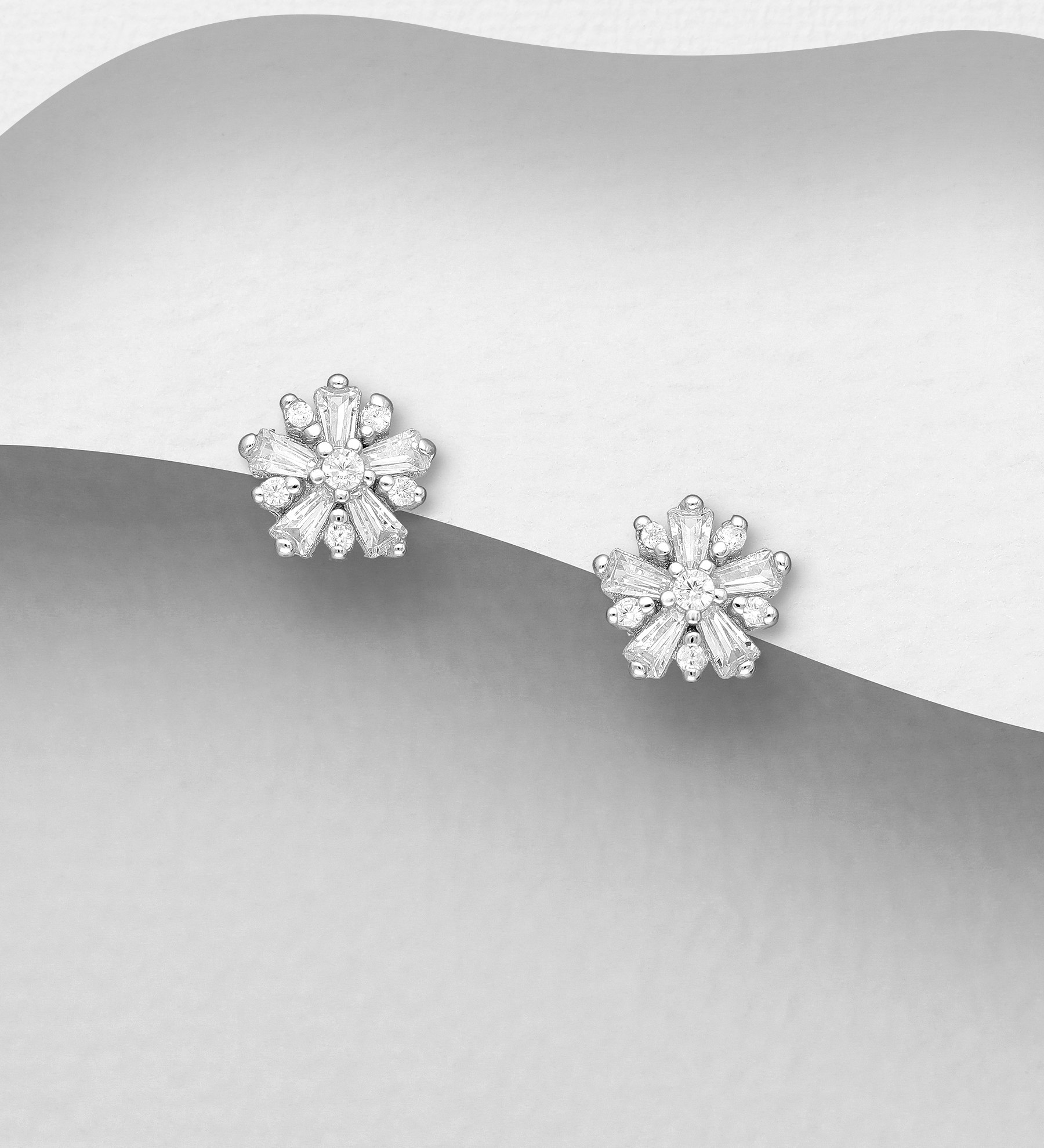 Silverörhängen vackra Blommor av cubic stenar - Snygga & fina örhängen, studs i äkta sterling silver