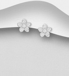Silverörhängen studs - Blommor av cubic zirkonia stenar