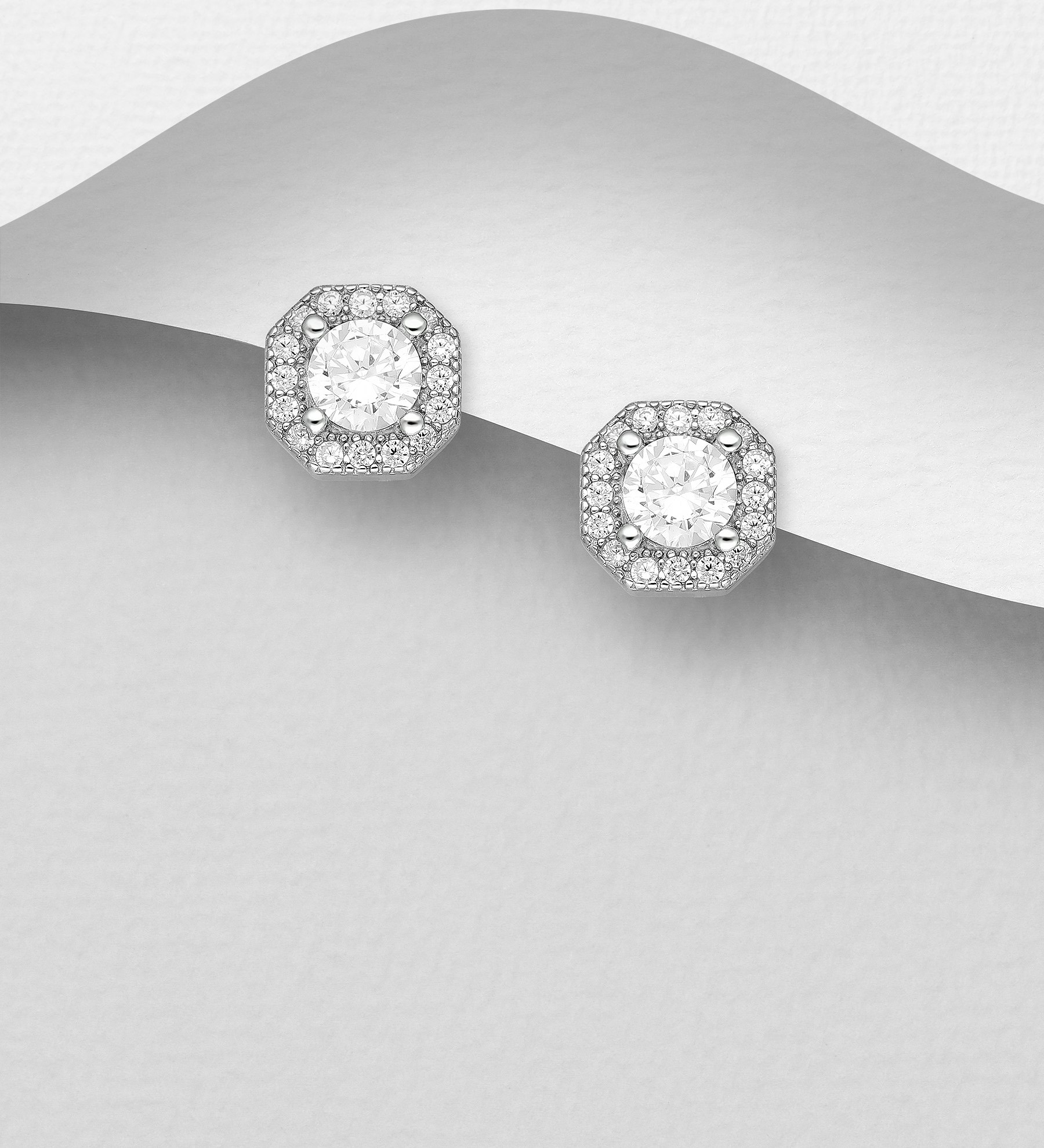 Silverörhängen eleganta Halo med cubic zirkonia stenar - Snygga & fina örhängen, studs i äkta sterling silver