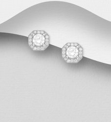 Silverörhängen studs - eleganta Halo med stenar i äkta silver