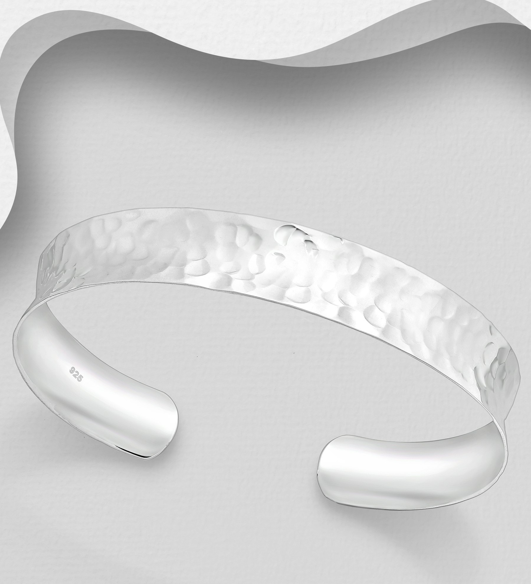 Brett Silverarmband i cuff design - stelt armband till tjej/ dam i snygg design & äkta 925 sterling silver