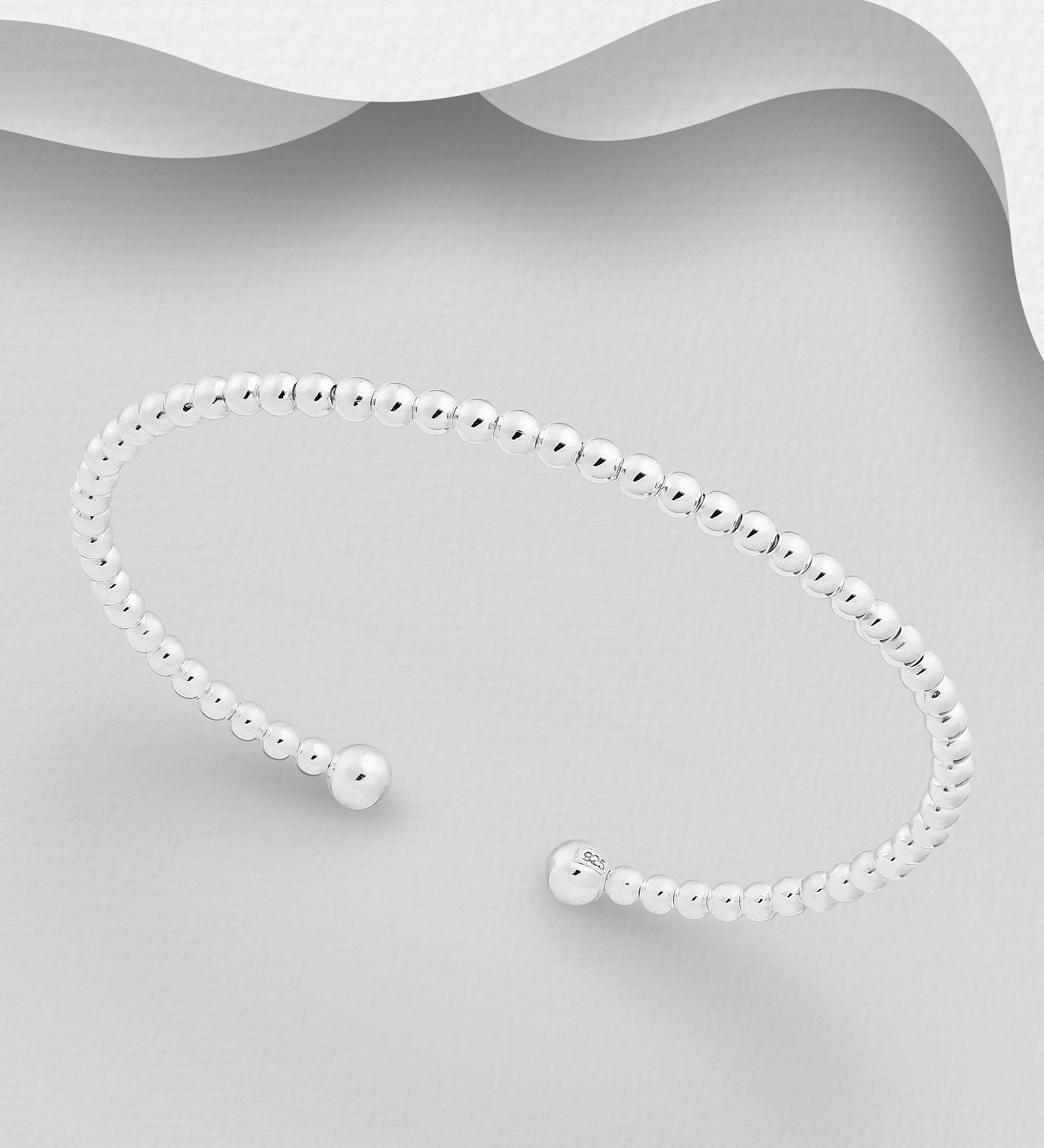 Armring med silverkulor - stelt cuff silverarmband - hårt armband till tjej/ dam i snygg design & äkta 925 sterling silver