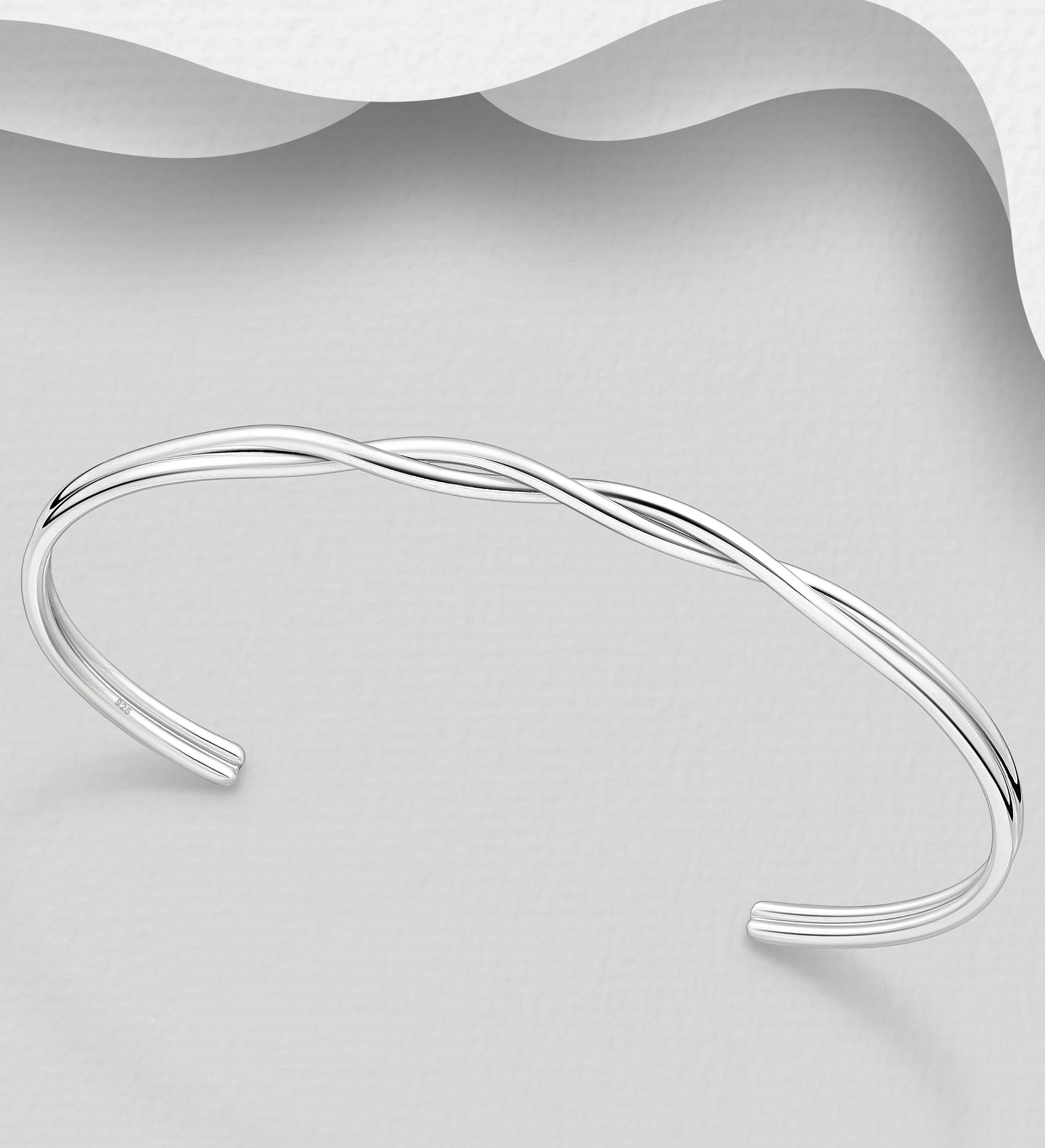 Hårt armband vridet cuff - stelt silverarmband - armband till tjej/ dam i snygg design & äkta 925 sterling silver