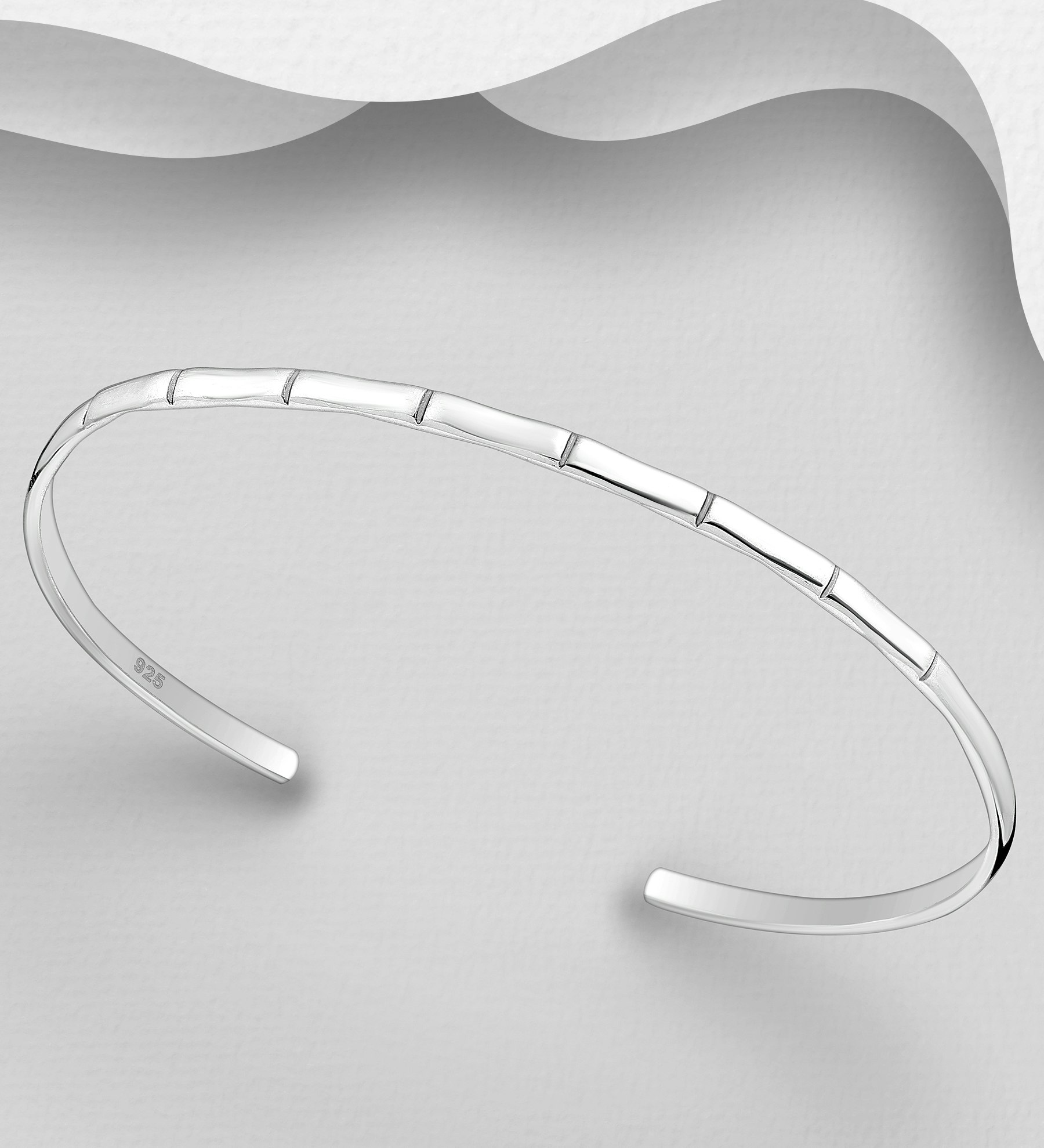 Snyggt stelt silverarmband i cuff design - armring, hårt, mönstrat armband till tjej/ dam i snygg design & äkta 925 sterling silver