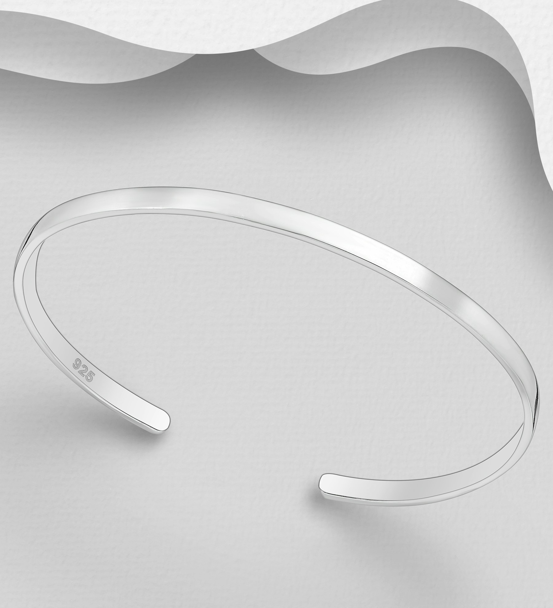 Stilrent armband silver i cuff design - stelt & hårt silverarmband dam