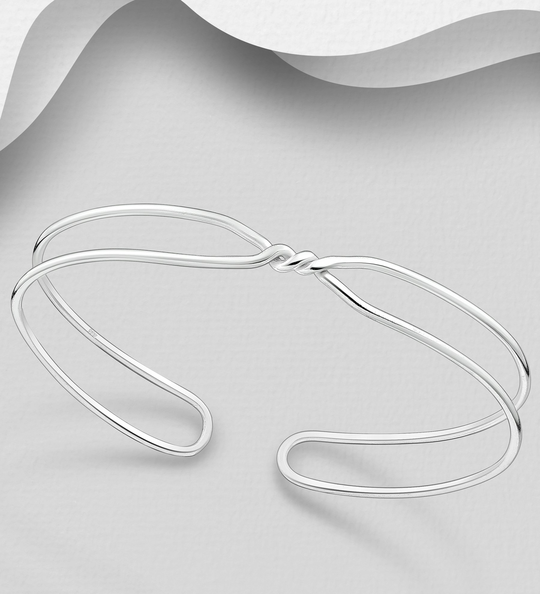 Armring i modern design - stelt cuff till dam - hårt silverarmband - armband till tjej/ dam i snygg design & äkta 925 sterling silver
