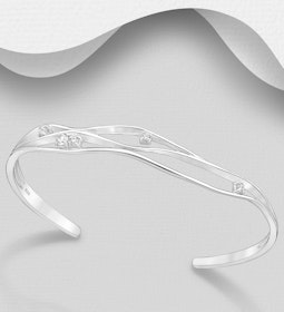 Stelt armband med cubic zirkonia stenar - cuff armband