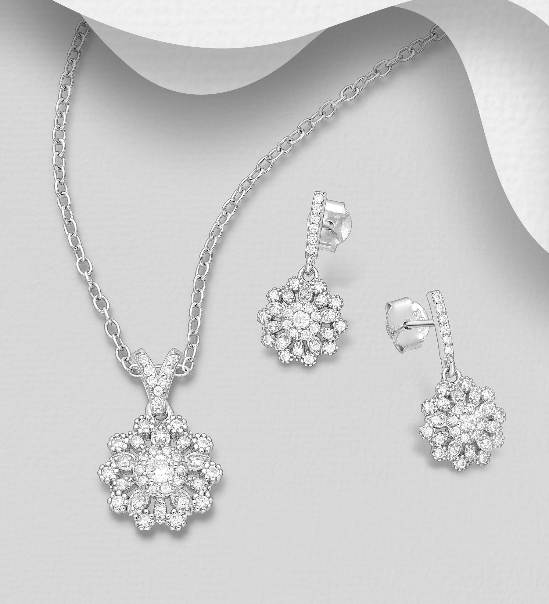 Presenttips - Smyckesset Blomma av cubic zirkonia stenar - present till sambo, mamma, dam, älskling, flickvän, fru, frun, frugan