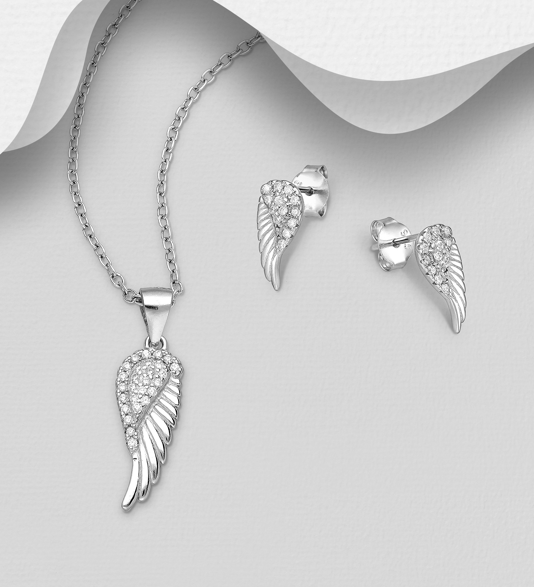 Presenttips - Smyckesset Änglavinge cubic zirkonia stenar - present till fru, frun, frugan, sambo, mamma, dam, älskling, flickvän