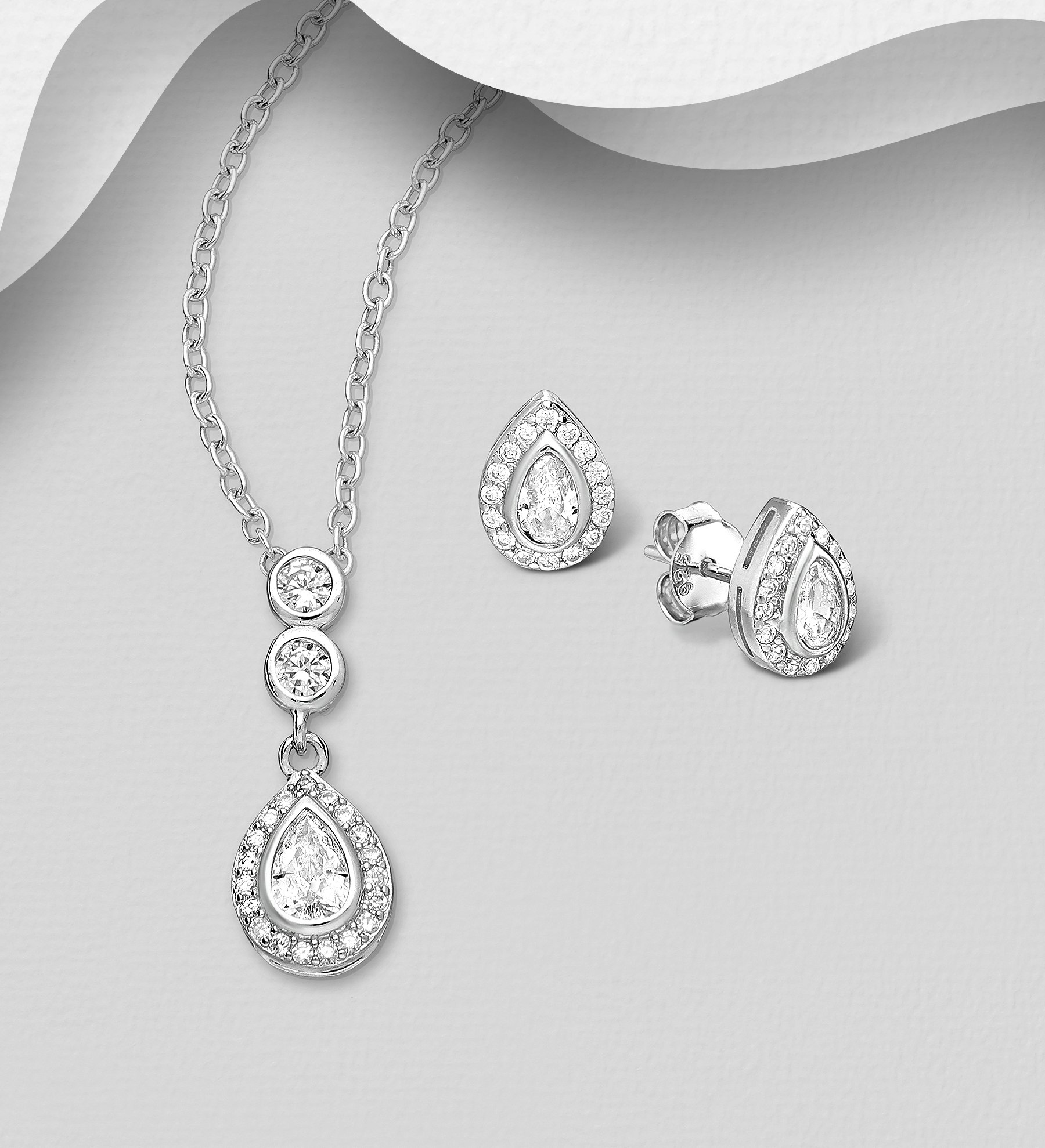 Presenttips - Smyckesset Droppformad Halo cubic zirkonia - present till frugan, sambo, mamma, dam, älskling, flickvän, fru, frun