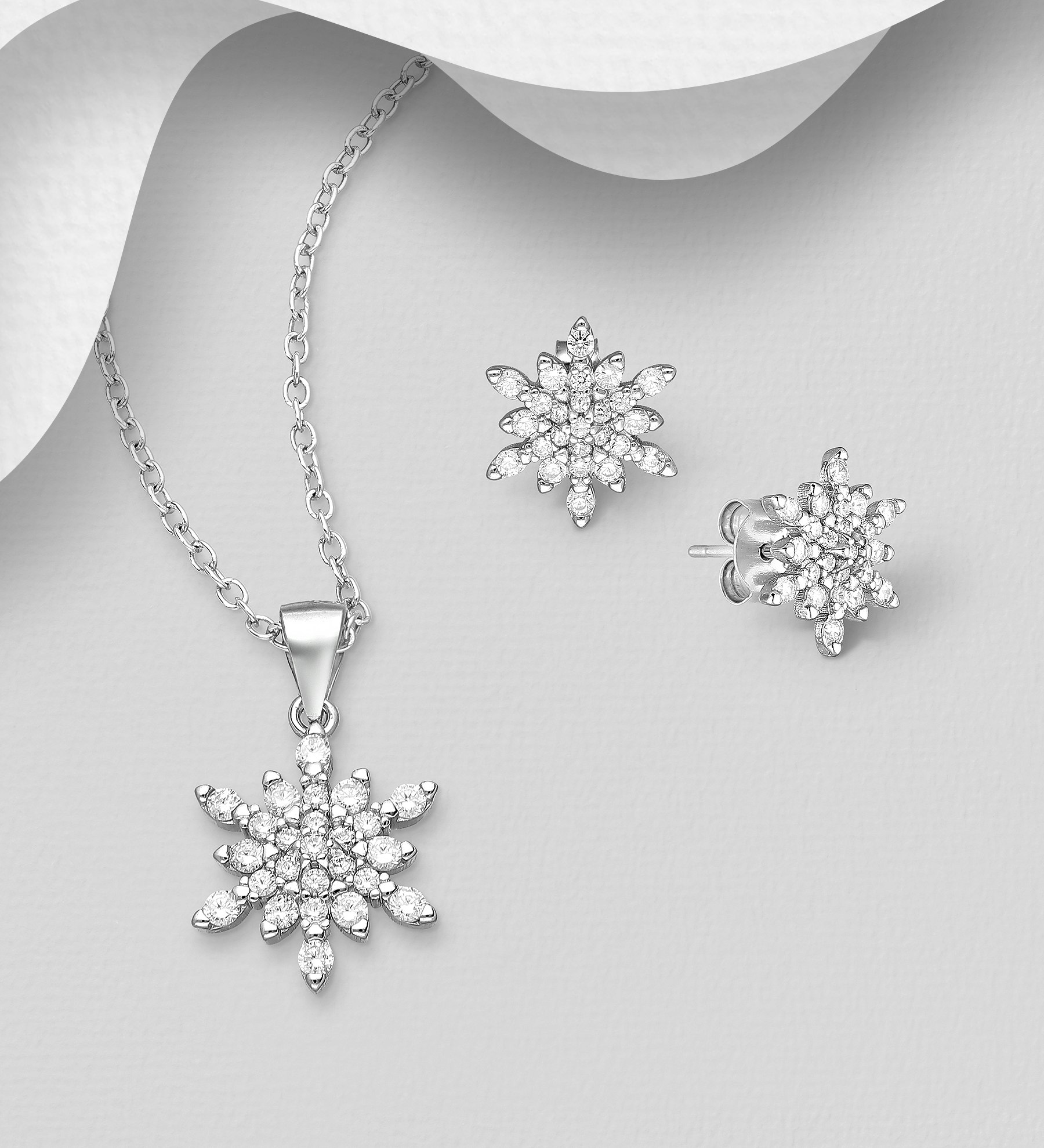 Presenttips - Smyckesset Snöflinga av cubic zirkonia stenar - present till mamma, dam, älskling, flickvän, fru, frun, frugan, sambo