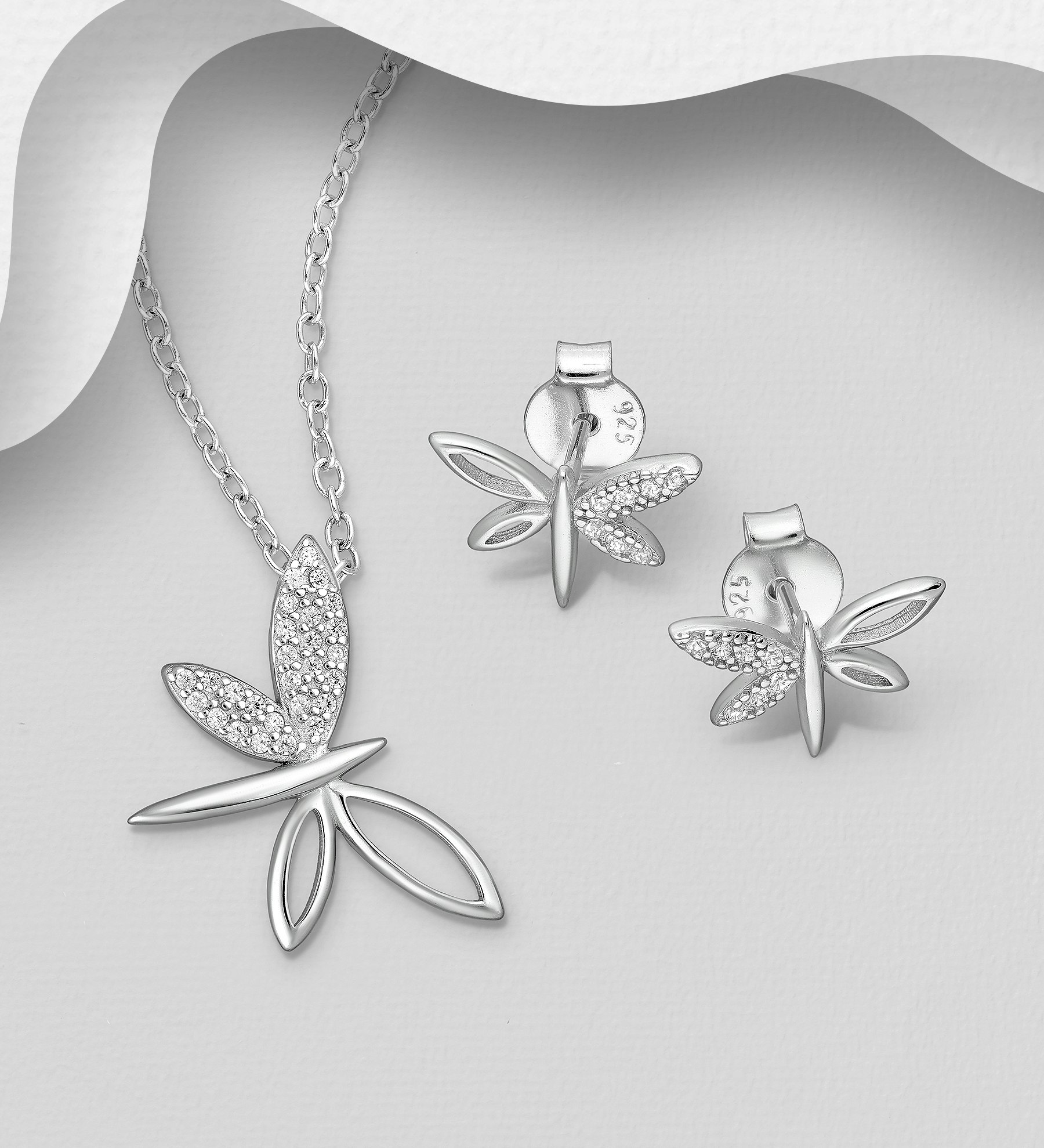 Presenttips - Smyckesset Trollslända cubic zirkonia stenar - present till fru, frun, frugan, sambo, mamma, dam, älskling, flickvän