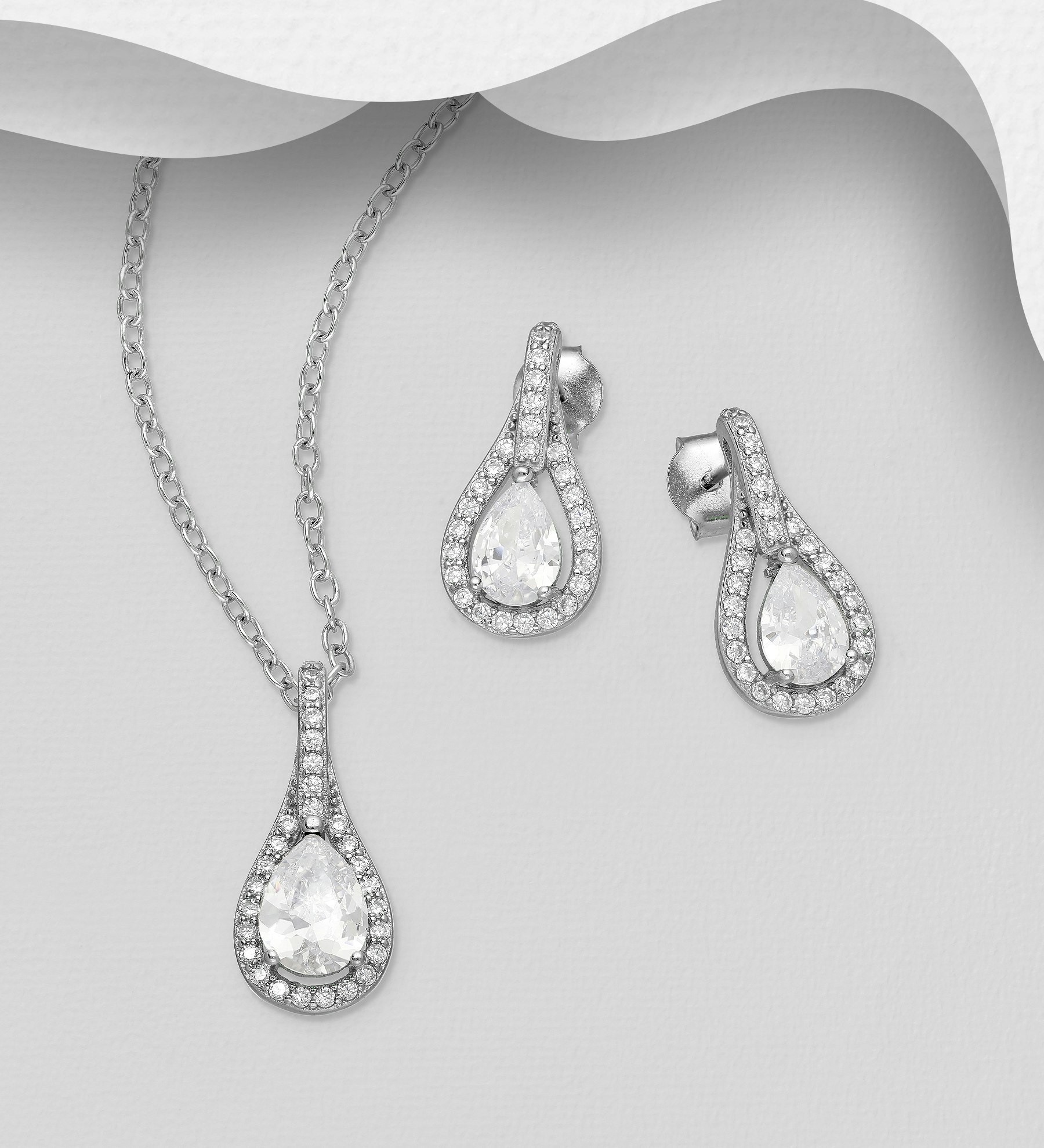 Presentstips - Smyckesset Elegant droppformad cubic sten - present till flickvän, fru, frun, frugan, sambo, mamma, dam, älskling